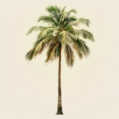 a palm tree on a white background, in the style of highly realistic, light emerald and light brown, light green and brown