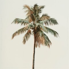 palm tree on a white background, in the style of highly realistic, light emerald and light brown, light green and brown