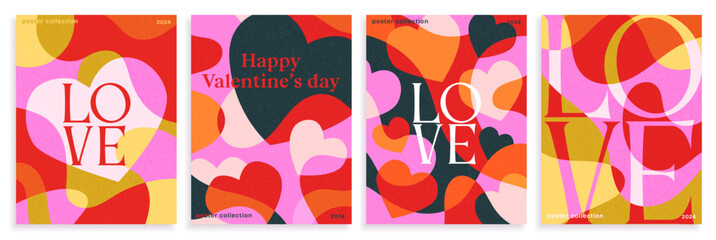 Happy Valentines Day cards set. Romantic greeting cards with hearts and love messages. Design elements for celebrating February 14. Cartoon flat vector collection isolated on white background