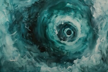 an abstract watercolor swirl surrounded with watercolor, dark white and light emerald, high speed sync, poured, tempera