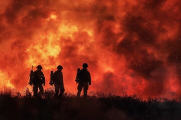 Obraz na płótnie Canvas Firefighters in gear against fire