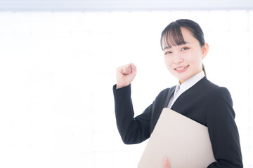 Businesswoman with laptop computer Motivated guts