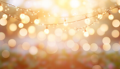 Backgrund bokeh colorful party and retro string lights	