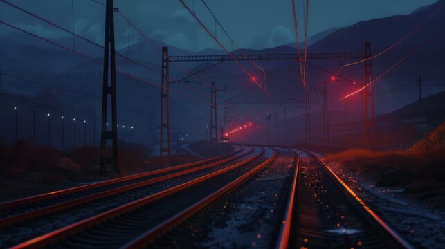 Many train tracks in the evening