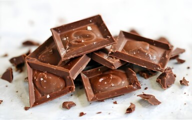 chocolate smashed and cut up in small pieces, white background