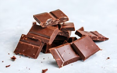 chocolate smashed and cut up in small pieces, white background