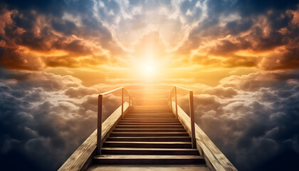 stairs to the sun. bright celestial light, religious background, wonderful sky the dawn