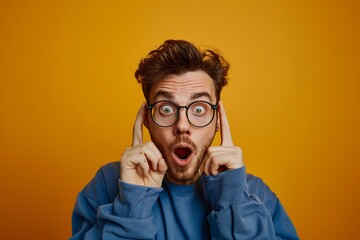 young woman with glasses and surprised expression