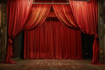  modern theater stage with red curtains, in the style of rococo