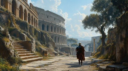 Fototapeta premium Ancient Roman gladiator in Rome. Created with Generative AI.