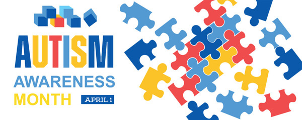 Banner for Autism Awareness Month with drawn jigsaw puzzle pieces