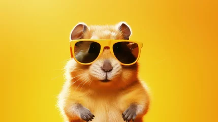Fotobehang hamster in sunglasses on bright background © Ирина Рычко