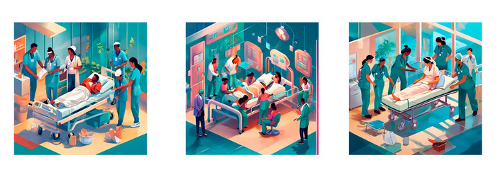 Hospital teamwork illustration set, image transparent background