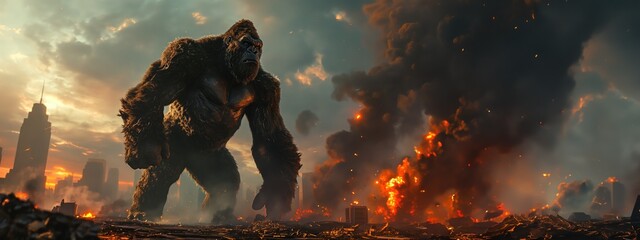 Huge gorilla will destroy the city. Created with Generative AI.	
