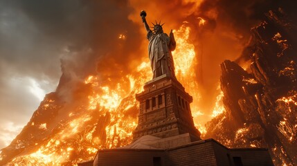 The End of the World Apocalyptic, destroyed new york, epic scene. Created with Generative AI. - obrazy, fototapety, plakaty