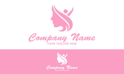 Pink Color Abstract People with Woman Face Logo Design
