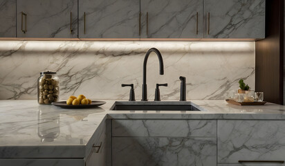 Marble tile Kitchen Cabinets 