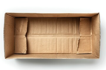 Open Empty Cardboard Box Isolated on White transparent background. top view