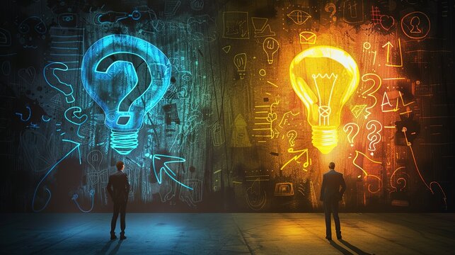 Question and answer, FAQ frequently asked questions, asking and reply to solve problem, help information, solution or q and a session concept, business people with question mark and lightbulb bubble