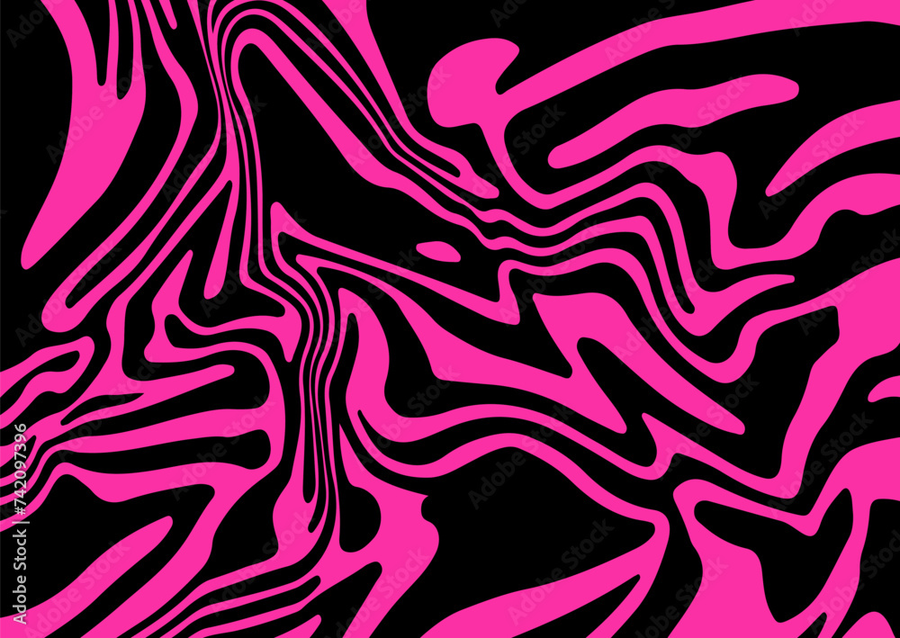 Poster Psychedelic background with abstract, trippy patterns in pink color with melting and distorting lines.