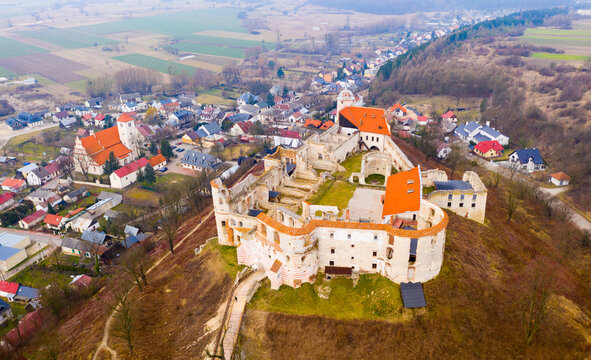 Renaissance style architecture, Janowiec Castle, Poland, at sunny spring day