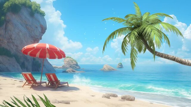 Sunbed anf umbrella in the beach