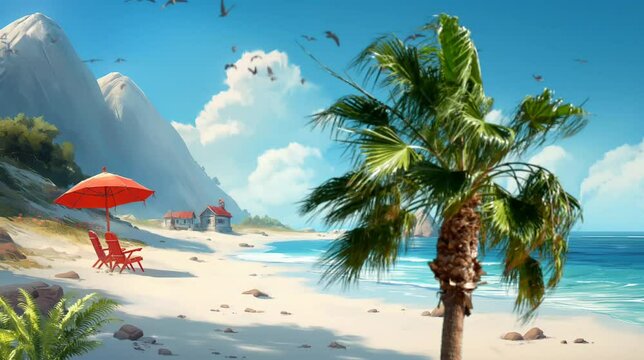 Palm tree in the beach. Seamless looping time-lapse video animation background