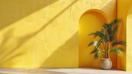 beautiful abstract yellow stucco wall background in cool atmosphere. Pantone of the year color concept background with space for text - generative ai