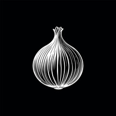 onion monochrome onion logo black and white sticker of onion black and white badge of onion black and white patch of onion white outlines isolated on black background onion black and white logo
