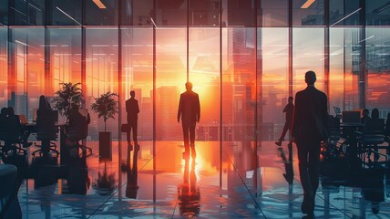 CEO Greeting Employees in Modern Office

