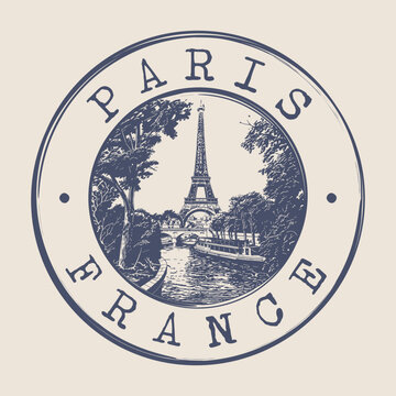 Paris, France Stamp City Postmark. Silhouette Postal Passport. Round Vector Icon. Vintage Postage Design.