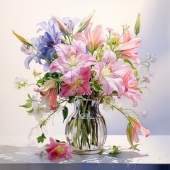 Watercolor wild flowers in vase