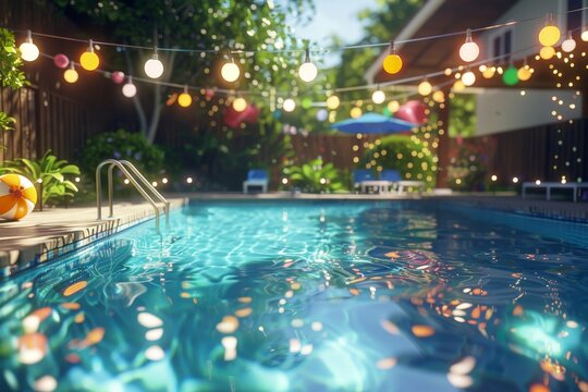 a backyard pool party invitation background, Summer party, Summer holiday and vacation