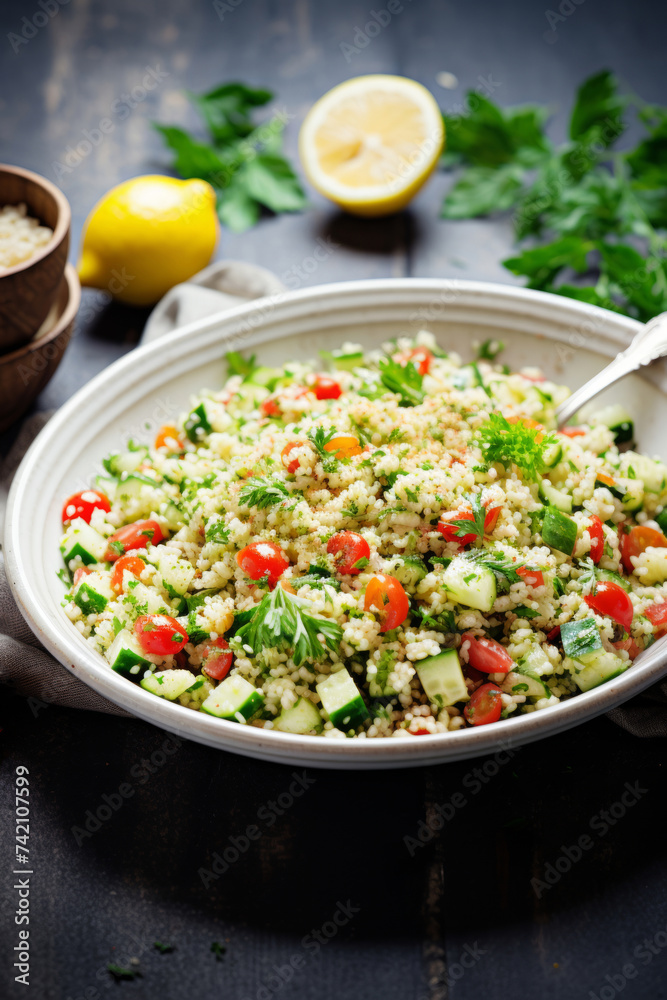 Canvas Prints quinoa tabbuleh salad with cucumber, tomatoes and parsley