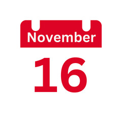 November 16 Calendar Day or Calendar Date for Deadlines / Appointment On a clear transparent background