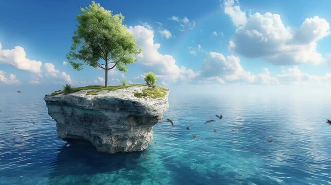 Little island in the sea. Seamless looping time-lapse video animation background