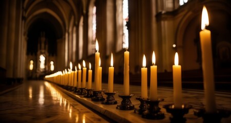 Obraz premium Elegant candlelit aisle in a grand cathedral