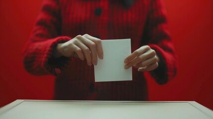 Civic duty and democratic participation with an illustration of a people delicately placing the vote in a ballot.  Generative AI technology