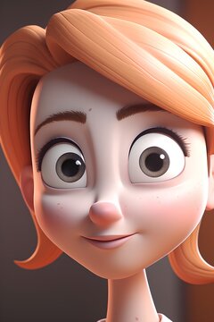 3d illustration of a cute cartoon girl with orange hair and brown eyes