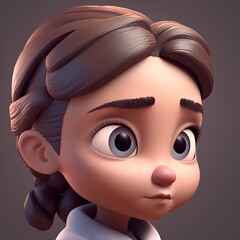 Cute little girl with brown hair and big eyes. 3d rendering