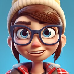 Cute hipster girl with glasses and hat. 3d rendering
