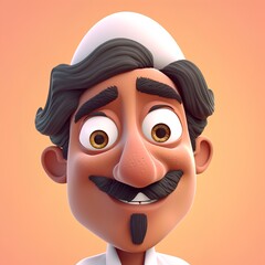 Surprised face of a man with a mustache. 3d rendering