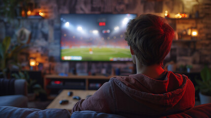 person watching tv football match