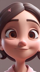 Smiling girl with facial expression. 3d illustration. Cartoon character.