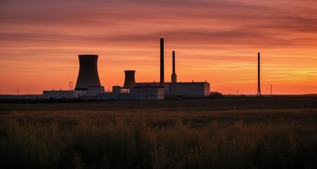 Fototapeta na wymiar Industrial sunset - A serene contrast of technology and nature