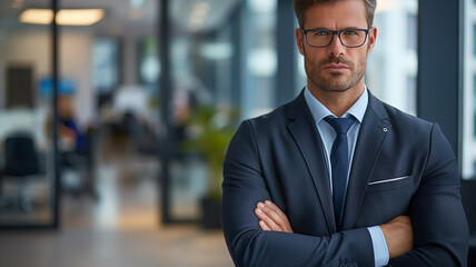 businessman only arms crossed on front of office, suit, ceo, manager, career concept
