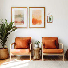 Frame mockup in Scandinavian living room interior, 3d render