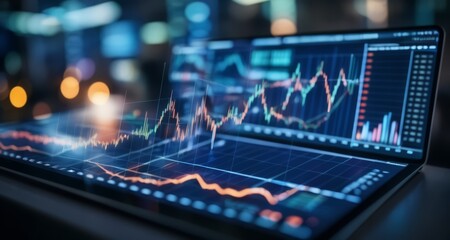  Advanced financial analysis on a sleek, futuristic computer screen