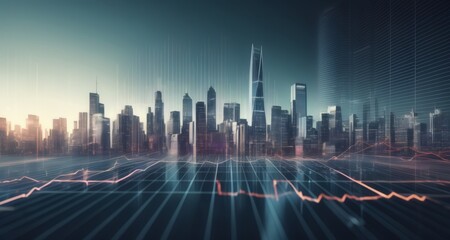  Cityscape with futuristic digital overlay, symbolizing technology and urban growth