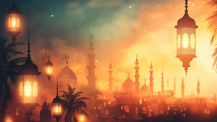 illustration of Ramadan celebration card copy space